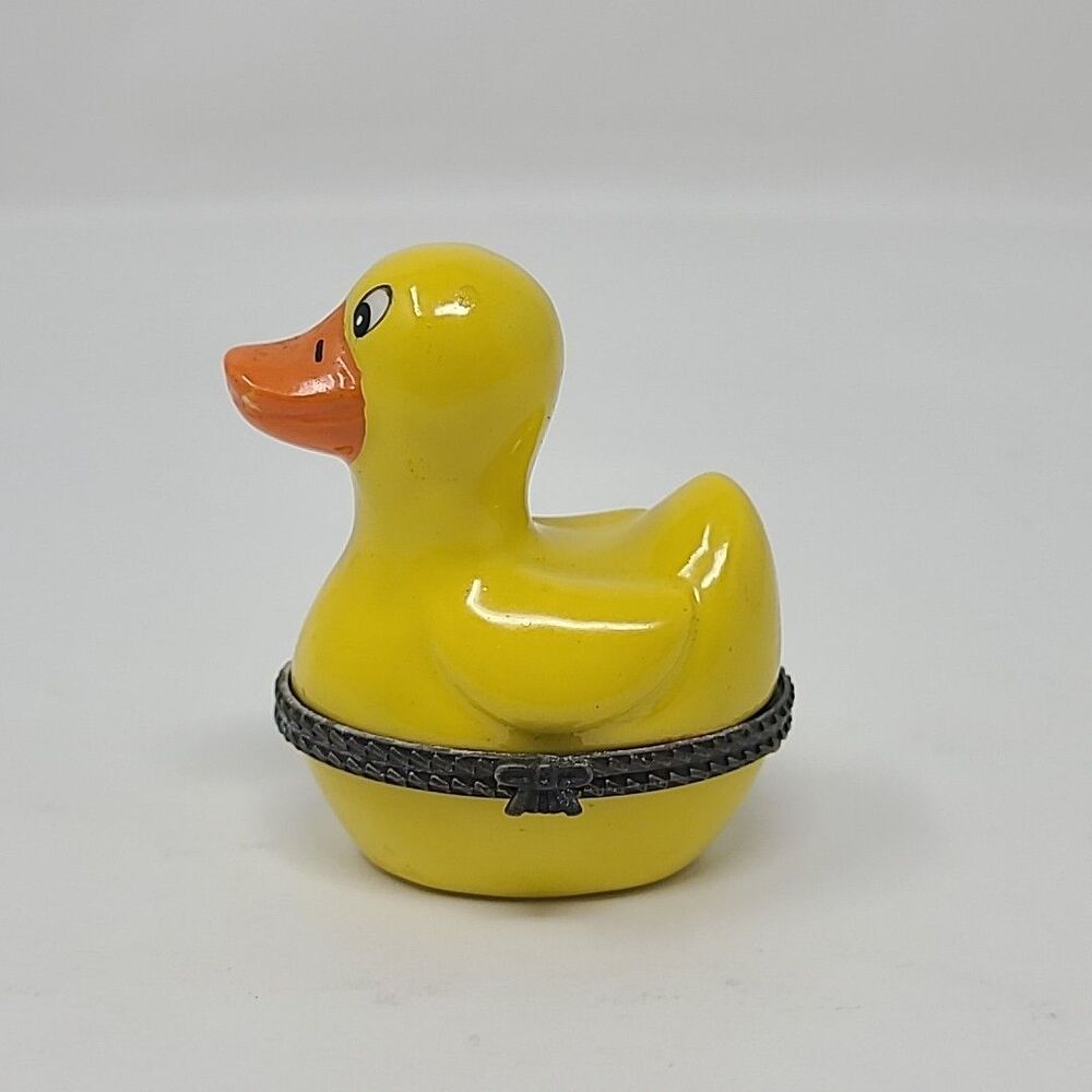 Porcelain Hinged Trinket Box Yellow Duck  - Rubber Ducky